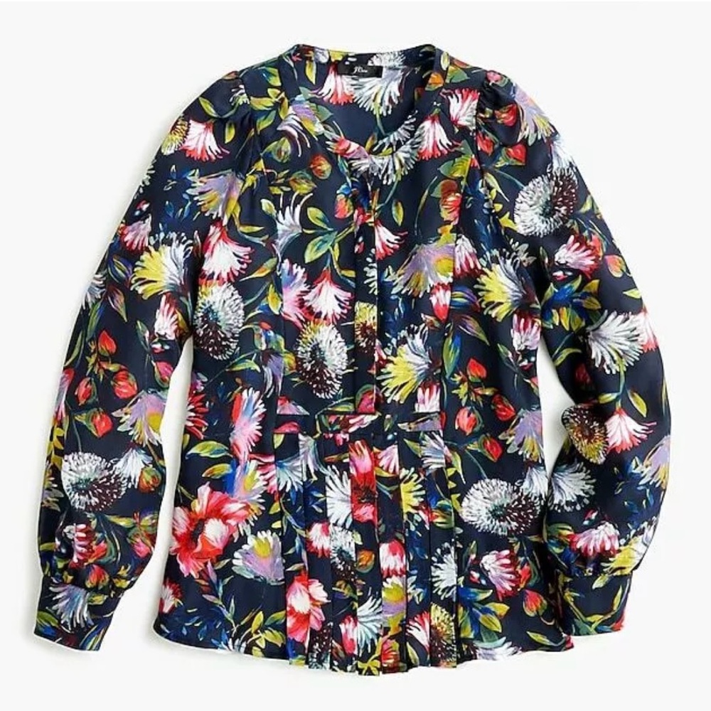 JCrew Silk Pleated Floral Top